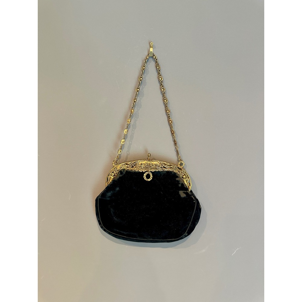 Antique Victorian 1890s Velvet Bag Vermeil Sterling Ornate Cherub Frame Purse - Picture 1 of 14